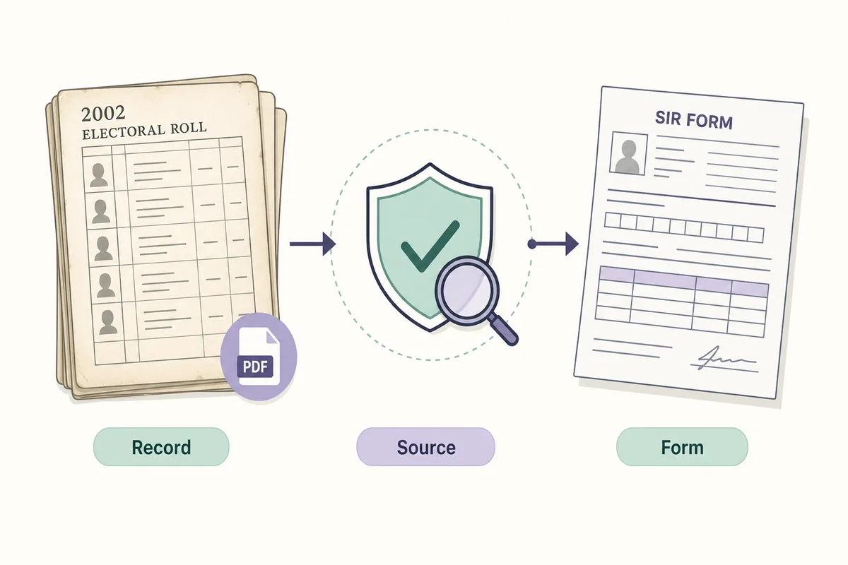 A 2002 electoral roll PDF being checked against an official source before using a SIR form