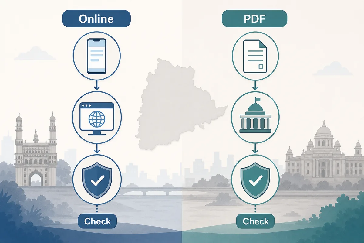 Telangana SIR online and PDF route comparison with privacy check icons